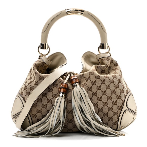 Gucci Handbags - Gucci Indy Babouska Monogram Canvas & Leather Top Handle Tassel Hobo Bag